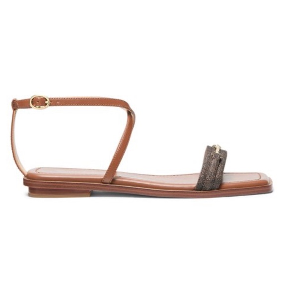 New Michael Kors Women's Lena Flats Sandals Brown/Luggage - Picture 2 of 3